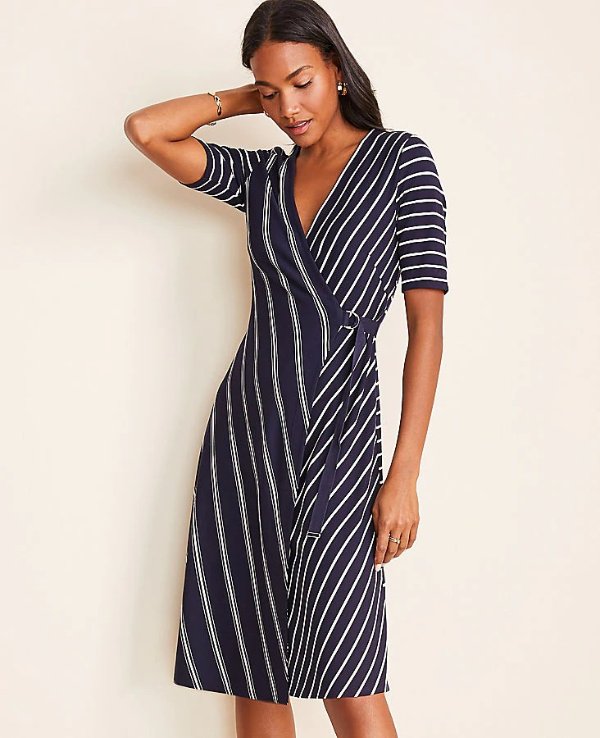 Mixed Stripe Wrap Dress | Ann Taylor