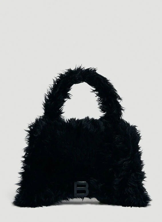Fluffy Hourglass Top Handle Bag in Black