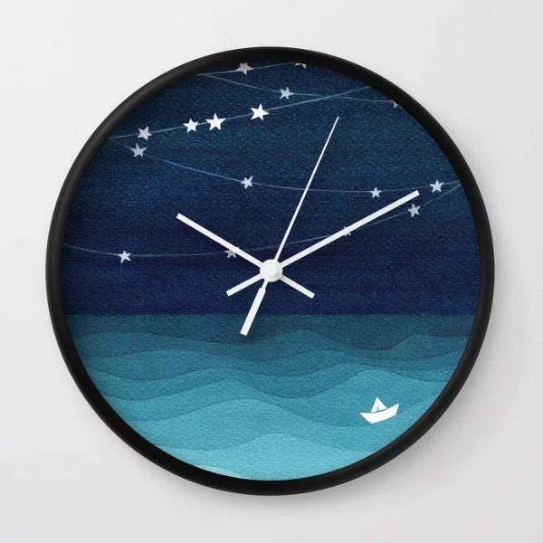 Garlands of stars, watercolor teal ocean Wall Clock by vapinx
