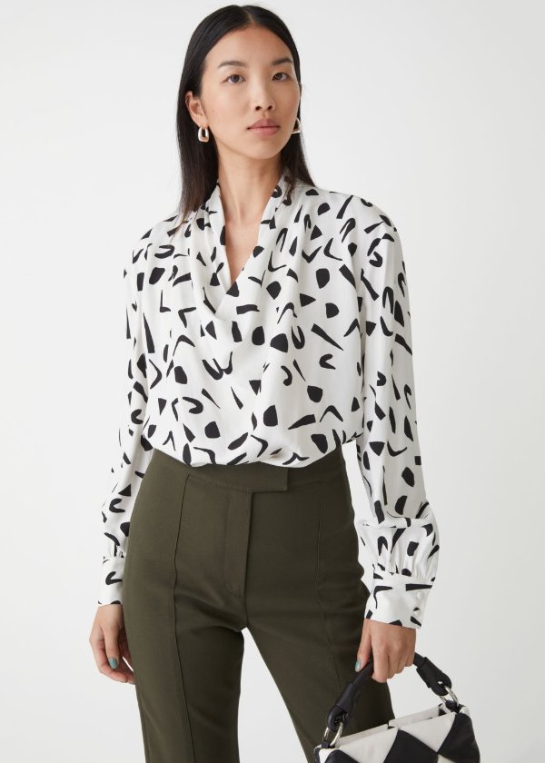 Printed Cowl Neck Blouse