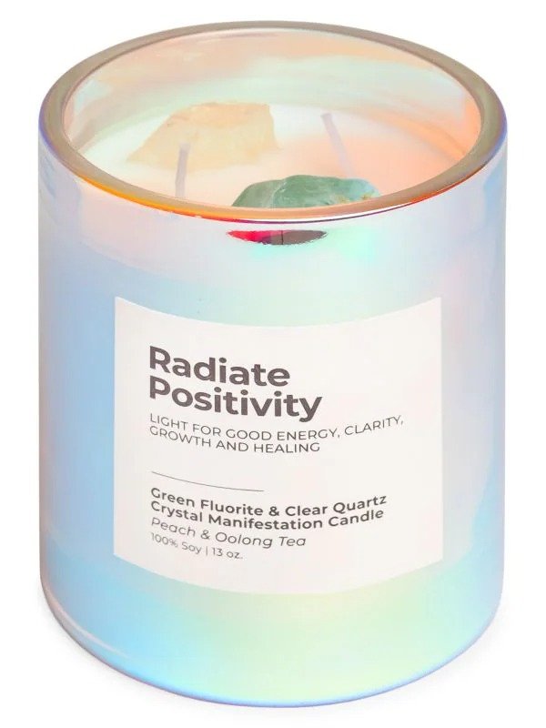 JILL & ALLYRadiate Positivity Clear Quartz & Green Fluorite Crystal Manifestation Candle
