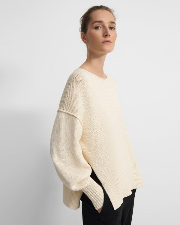 Chunky Slit Sweater in Cotton Chainette