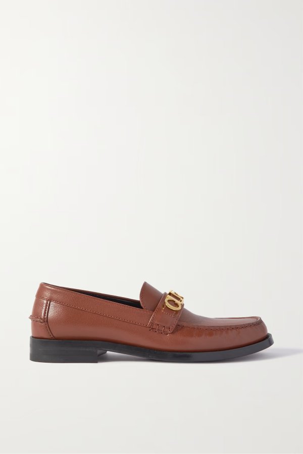 Cara logo-embellished textured-leather loafers