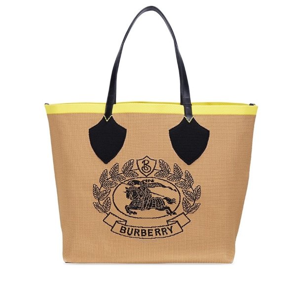 Giant Tote in Knitted Archive Crest- Black/Iris Yellow