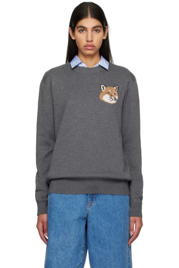 灰色 Mini Fox Head 针织衫