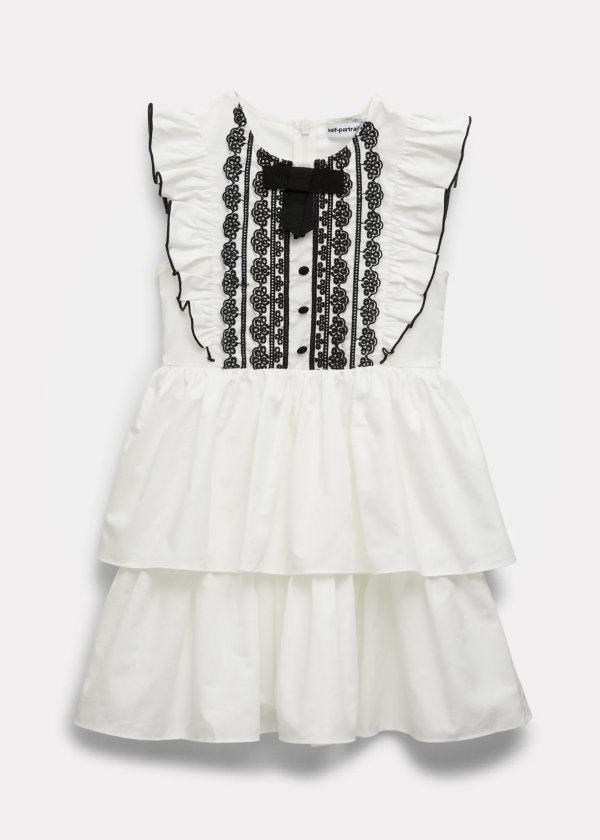 Girl's Embroidered Ruffle Trim Dress, Size 3-12