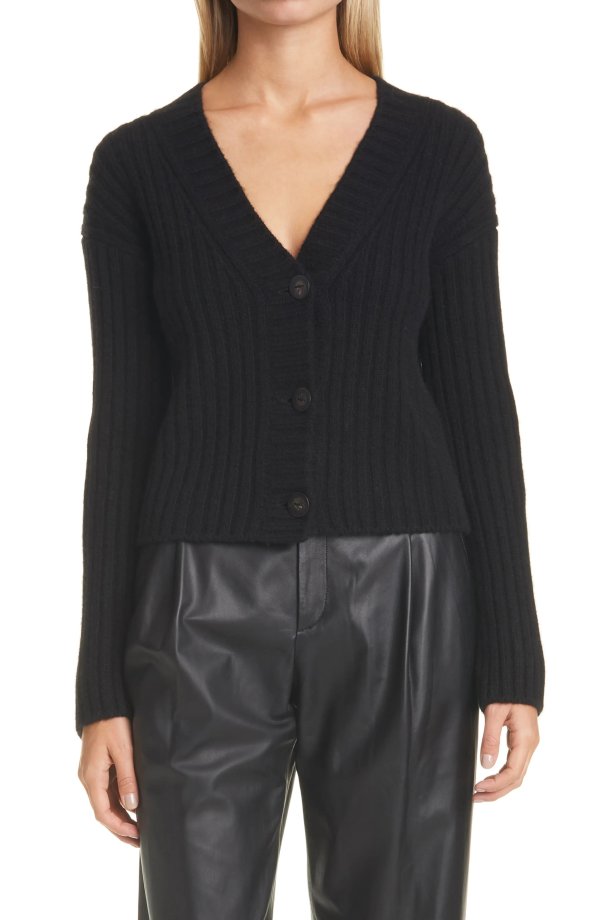 Ribbed Wool & Cashmere Cardigan