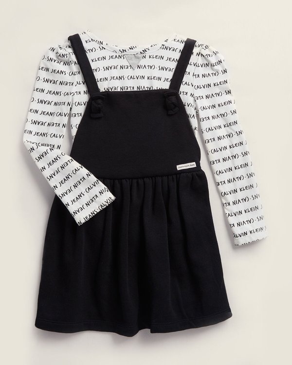 (Girls 4-6x) Two-Piece Logo Print Tee & Pinafore Dress Set