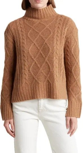 Lyra Mock Neck Cable Knit Cashmere Sweater