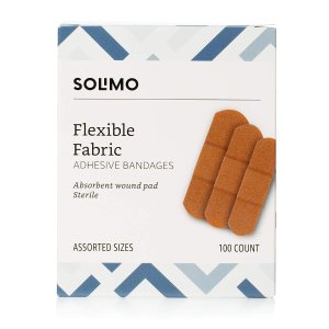 Amazon Brand - Solimo Flexible Fabric Adhesive Bandages, Assorted Sizes, 100 Count