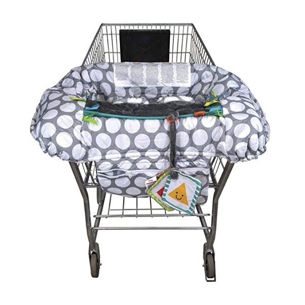Preferred Shopping Cart and High Chair Cover with Storage Pouch, Gray Jumbo Dots with Changeable SlideLine Toy, Plush Minky Seat, 2-point Safety Belt, Wipeable and Machine Washable, 6-48 months
