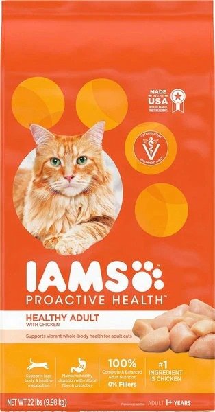 IAMS ProActive Health Healthy Adult Original with Chicken Dry Cat Food, 22-lb bag, bundle of 2 - Chewy.com