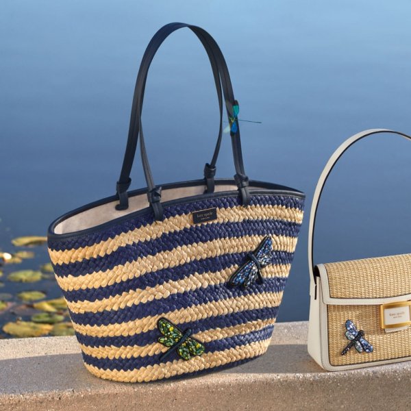 Shore Thing Embellished Striped Straw Large Tote