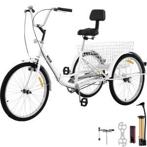 VEVOR Tricycle Adult 24’’ Wheels Adult Tricycle 1-Speed 3 Wheel Bikes White For Adults Three Wheel Bike For Adults Adult Trike Adult Folding Tricycle Foldable Adult Tricycle 3 Wheel Bike For Adults | VEVOR US