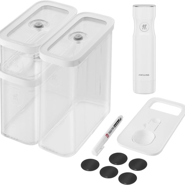 Cube Food Storage Container Set, 5 pc + Vacuum sealer, Clear