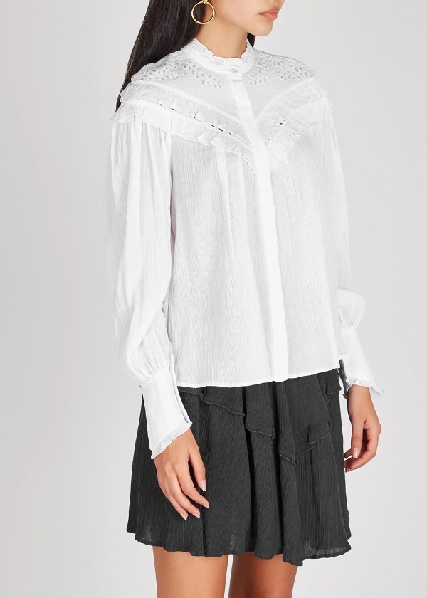 Izae white embroidered plisse blouse