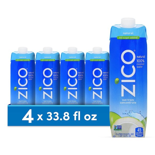 100% Coconut Water Drink, 1 Litre Carton - 4 Pack,