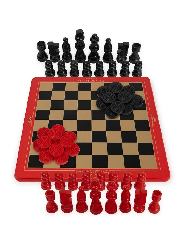 F.A.O. Schwarz Wooden Chess, Checkers & Tic-Tac-Toe Board Game Set