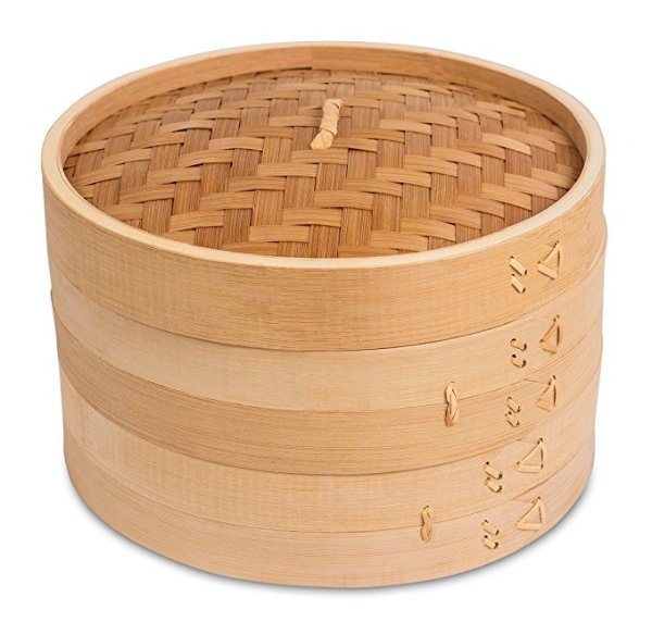 10 Inch Bamboo Steamer | Classic Traditional Design | Healthy Cooking | Great for dumplings, vegetables, chicken, fish | Steam Basket | Natural