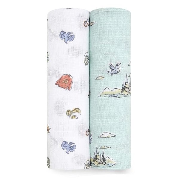 aden + anais Swaddle Blanket, Boutique Muslin Blankets for Girls & Boys, Baby Receiving Swaddles, Ideal Newborn & Infant Swaddling Set, Perfect Shower Gifts, 2 Pack, Hogwarts Essentials