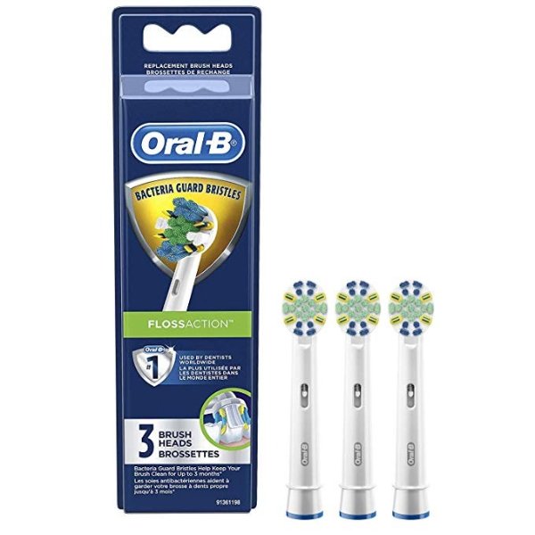 FlossAction Electric Toothbrush Replacement Brush Heads Refill, 3ct