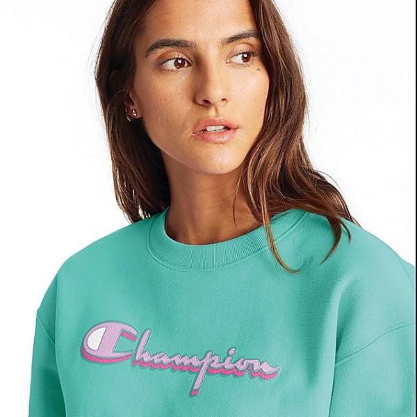 Women's Champion Reverse Weave Cutoff Script Crop Crew Sweatshirt