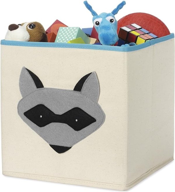 6241-4762-RACCOON Kids Canvas Collapsible Cube-10 x 10 x 10 inches, Blue, Raccoon Collection