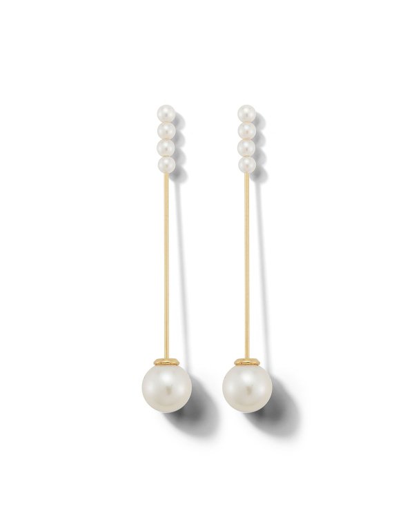 14k Gold Small Pearl Stick Earrings