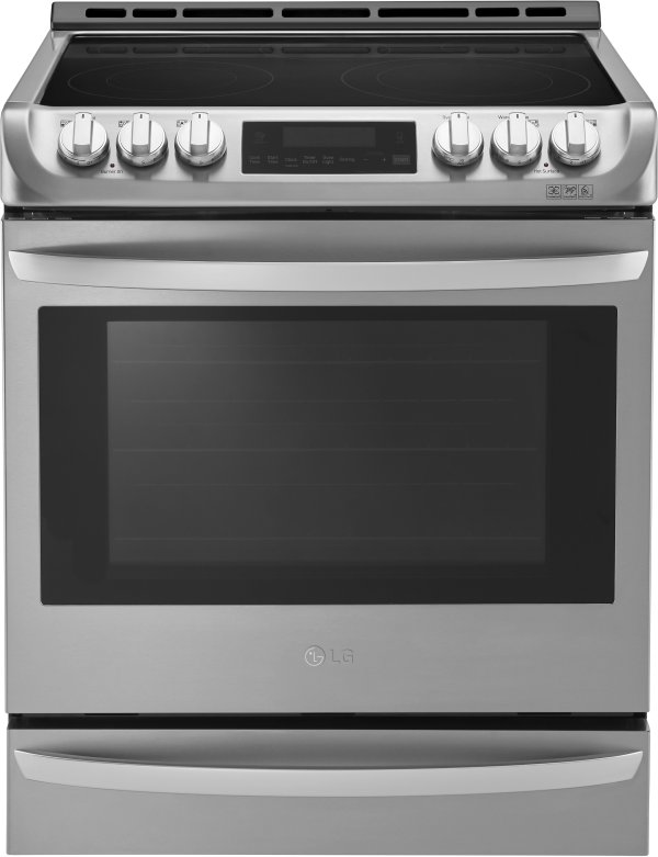 LG LSE4613ST 30 Inch Slide-in Electric Range with ProBake Convection®, EasyClean®, WideView™ Window, Convection Conversion, Automatic Safety Shut-Off, 6.3 cu. ft. Capacity, 9"/6" 3,200W UltraHeat Power Burner, 5 Smoothtop Elements and Storage Drawer: Stainless Ste