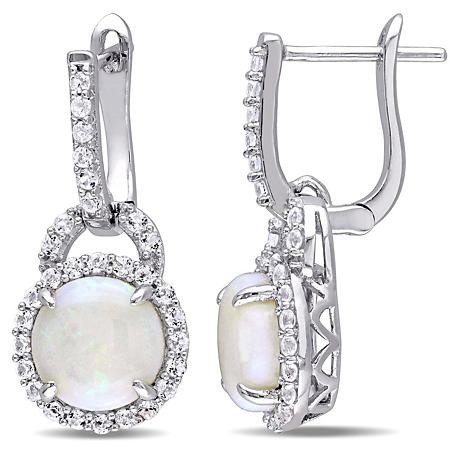 3.1 CT. T.G.W. Opal and White Topaz Hinged Hoop Halo Earrings in Sterling Silver - Sam's Club