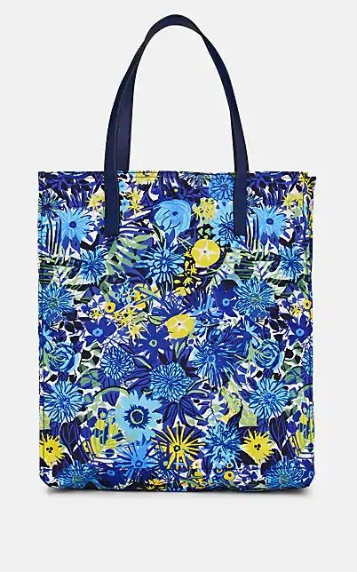 Leather-Trimmed Floral Shopping Tote Bag Leather-Trimmed Floral Shopping Tote Bag
