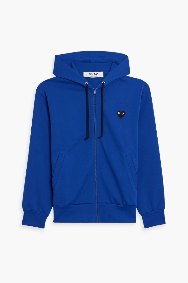 Appliqued printed jersey zip-up hoodie