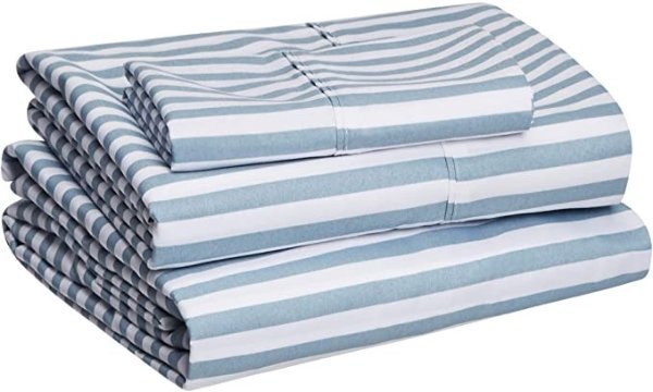 Lightweight Super Soft Easy Care Microfiber Bed Sheet Set with 16" Deep Pockets - Full, Dusty Blue Pinstripe