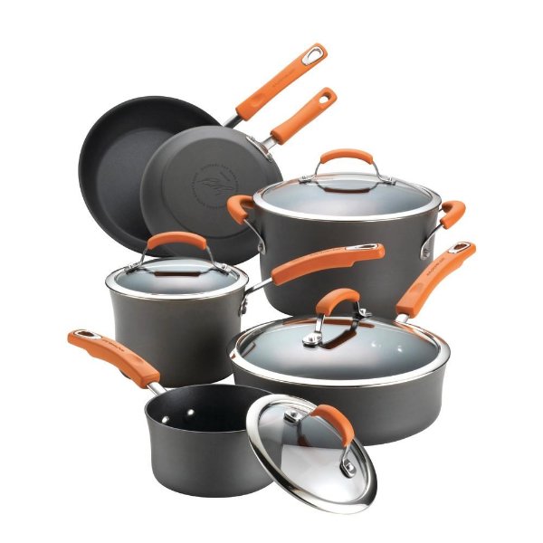10-Piece Gray/Orange Cookware Set with Lids