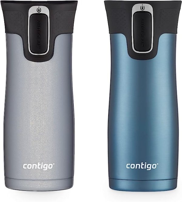 Contigo West Loop Stainless Steel Vacuum-Insulated Travel Mug with  Spill-Proof Lid, Keeps Drinks Hot up to 5 Hours and Cold up to 12 Hours,  16oz 2-Pack, Dark Ice & Gold Morel