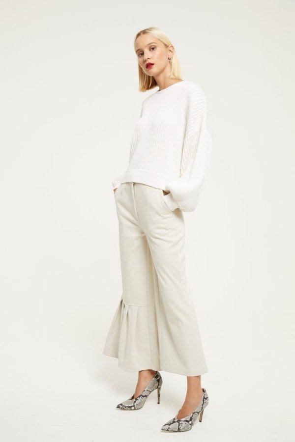 Wide Leg Trousers With Ruffle Detail