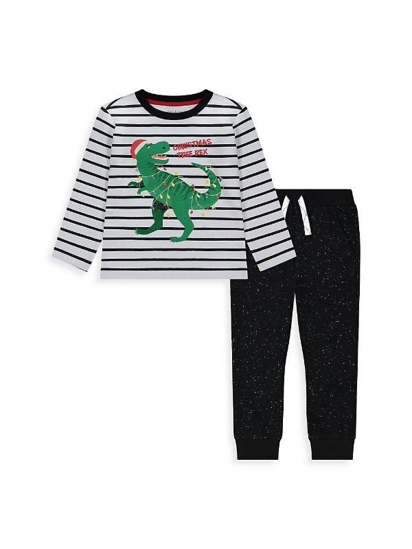 Little Boy's 2-Piece Christmas T-Rex Long-Sleeve T-Shirt & Joggers Set