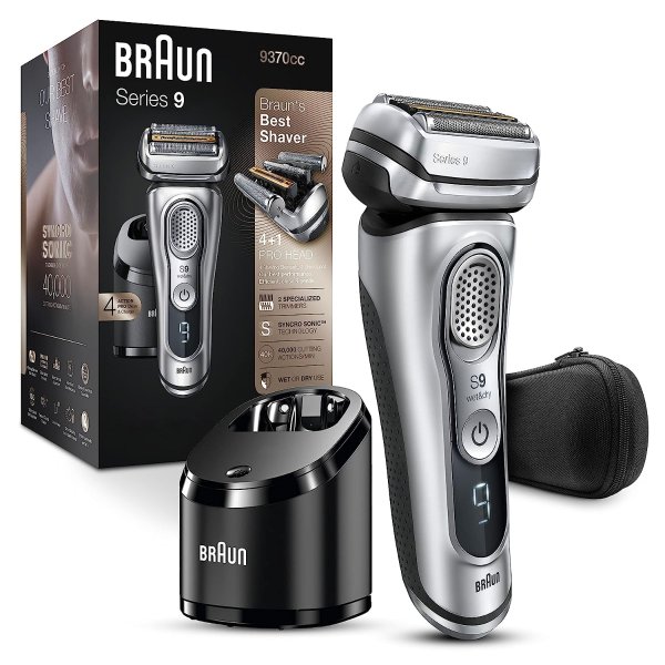 Electric Razor for Men, Series 9 9370cc Electric Shaver With Precision Trimmer, Rechargeable, Wet & Dry Foil Shaver, Clean & Charge Station & Travel Case