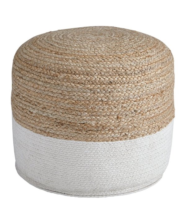 Natural & White Sweed Valley Round Pouf