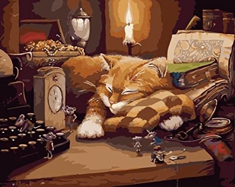 DIY Oil Painting Paint by Numbers for Adults Beginner, Paint by Number Kit Painting on Canvas Without Frame 16x20inch - Sleeping Cat Pattern