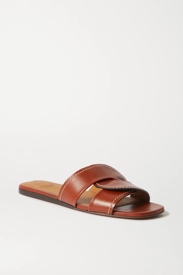 Candice topstitched leather slides