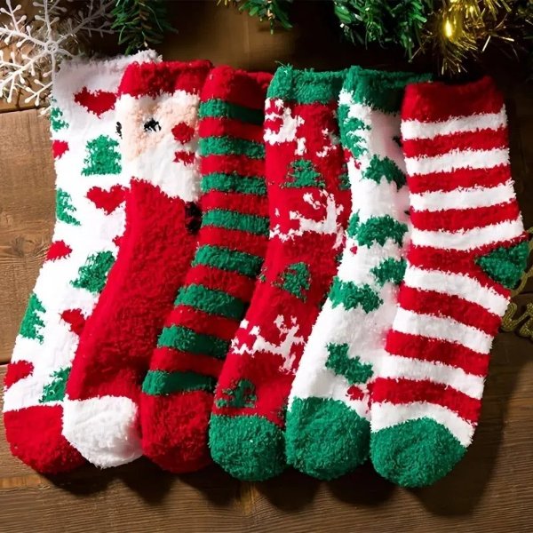 3pairs/pack Christmas Coral Fleece Fuzzy Socks, Mid Crew Warm Coral Fleece Socks For Winter - Sports & Outdoors - Temu