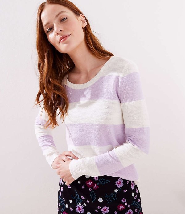 Striped Double Scoop Neck Sweater 