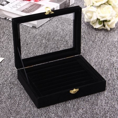 4 Colors Showcase Display Velvet Jewelry Organizer Box Show Case Tray Rings Earrings Bracelet Portable Necklace Glass Storage Gift Tray Holder Wood Travel Cosmetic For Girls &Women