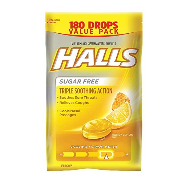 Halls Sugar-Free Cough Drops, Honey Lemon, 180 Count