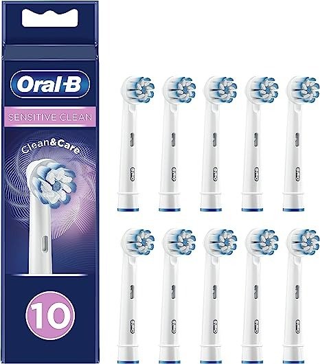 欧乐B Sensitive Clean电动牙刷头采用清洁和护理技术，超柔软刷毛可温和去除牙菌斑，10 件装，适用于邮箱，白色