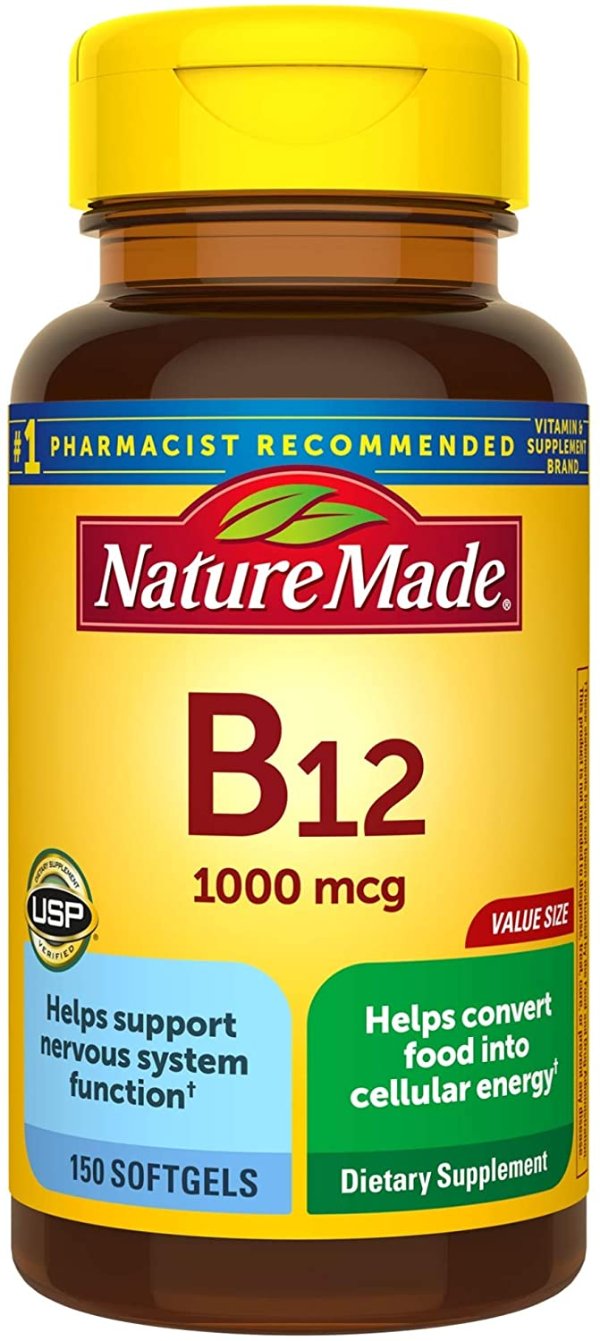 Nature Made Vitamin B12 1000 mcg Softgels, 150 Count Value Size for Metabolic Health