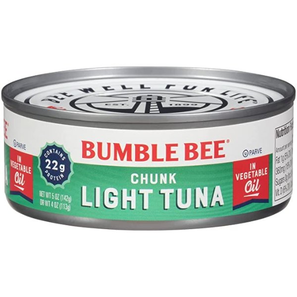 Chunk Light Tuna in Oil, 5 oz Cans (Pack of 24) - Wild Caught Tuna - 22g Protein per Serving - Non-GMO Project Verified, Gluten Free, Kosher - Great for Tuna Salad and Recipes