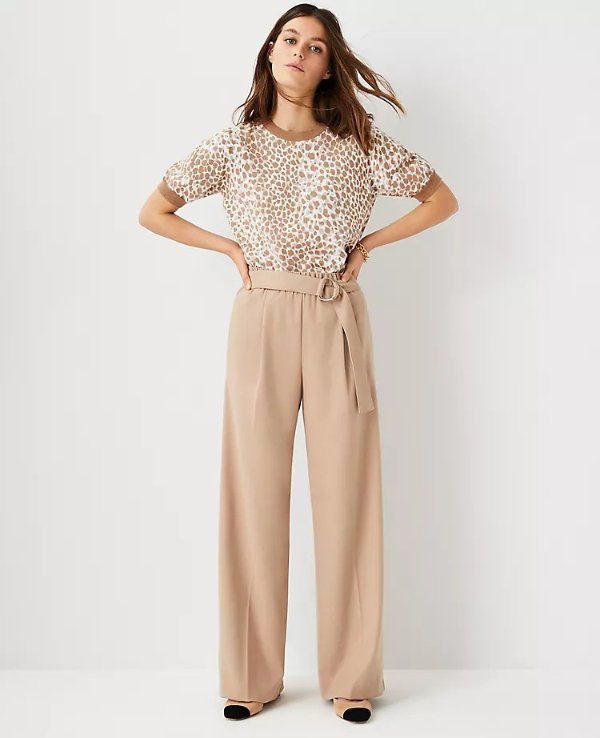The Belted Flannel Wide Leg Pant | Ann Taylor