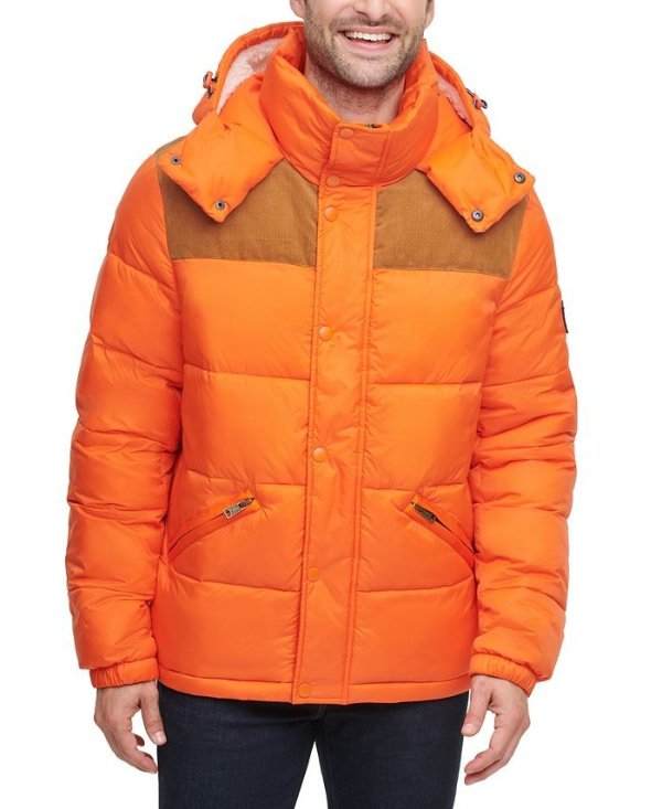 Men's Mixed Media Nylon and Corduroy Quilted Puffer Jacket, Created for Macy's